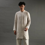 Load image into Gallery viewer, Beige Linen Embroidered Kurta Set with Cotton Pyjama - BYB PREMIUM
