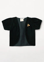 Load image into Gallery viewer, Emerald Green Velvet Shrug with Puff Sleeves &amp; Brooch - BYB PREMIUM
