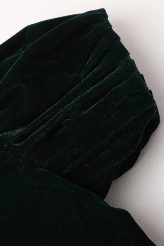 Emerald green velvet shrug with puff sleeves & brooch   byb premium