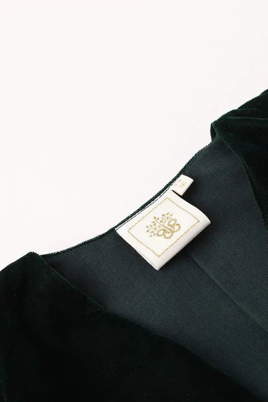 Emerald green velvet shrug with puff sleeves & brooch   byb premium