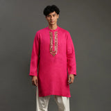 Fuchsia Pink Linen Kurta Pyjama Set for Men - BYB PREMIUM