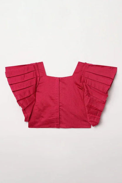 Girls Fuchsia & Yellow Chanderi Silk Lehenga Set with Mirror Work & Dupatta - BYB PREMIUM