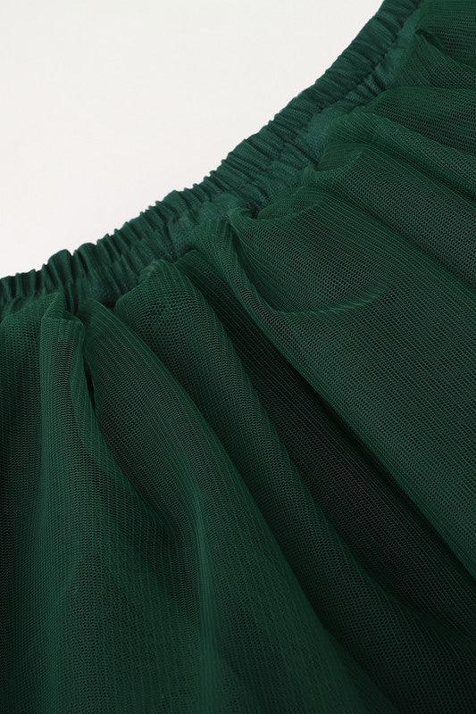 Girls Green & Gold Halter Neck Lehenga Set with Tulle Skirt & Dupatta - BYB PREMIUM