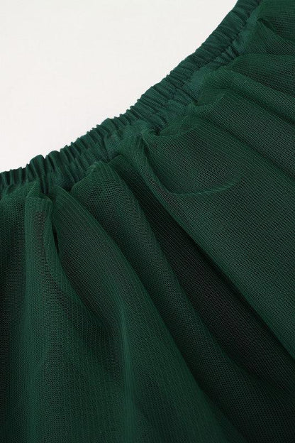 Girls Green & Gold Halter Neck Lehenga Set with Tulle Skirt & Dupatta - BYB PREMIUM