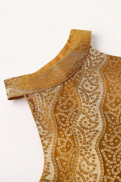 Girls Green & Gold Halter Neck Lehenga Set with Tulle Skirt & Dupatta - BYB PREMIUM