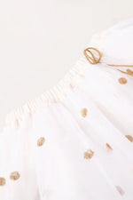 Load image into Gallery viewer, Girls White &amp; Gold Sequin Lehenga Set with Red Dupatta - BYB PREMIUM
