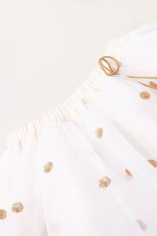 Girls White & Gold Sequin Lehenga Set with Red Dupatta - BYB PREMIUM