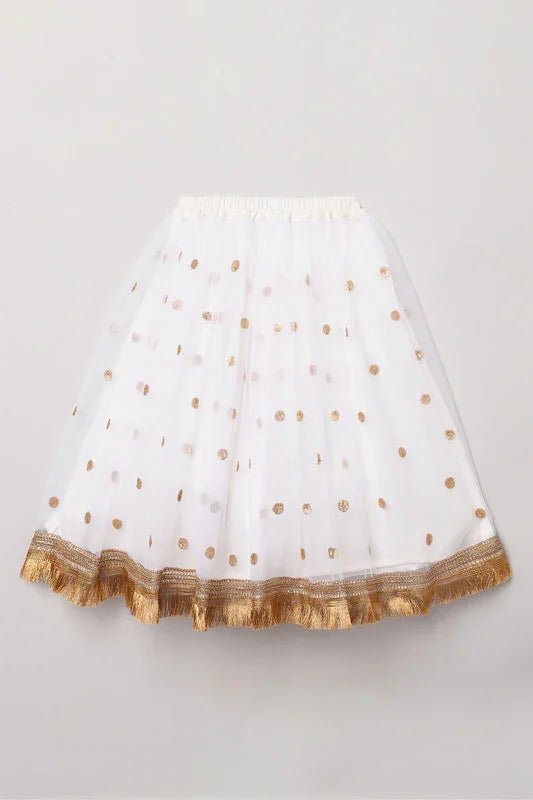 Girls white & gold sequin lehenga set with red dupatta   byb premium