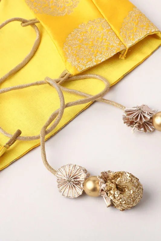 Girls Yellow & Gold Lehenga Set with Pink Dupatta & Halter Neck Blouse - BYB PREMIUM