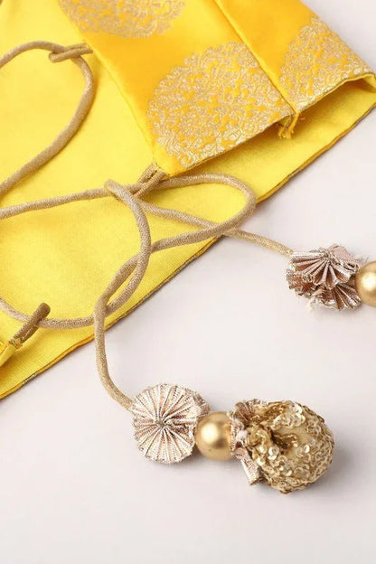 Girls Yellow & Gold Lehenga Set with Pink Dupatta & Halter Neck Blouse - BYB PREMIUM