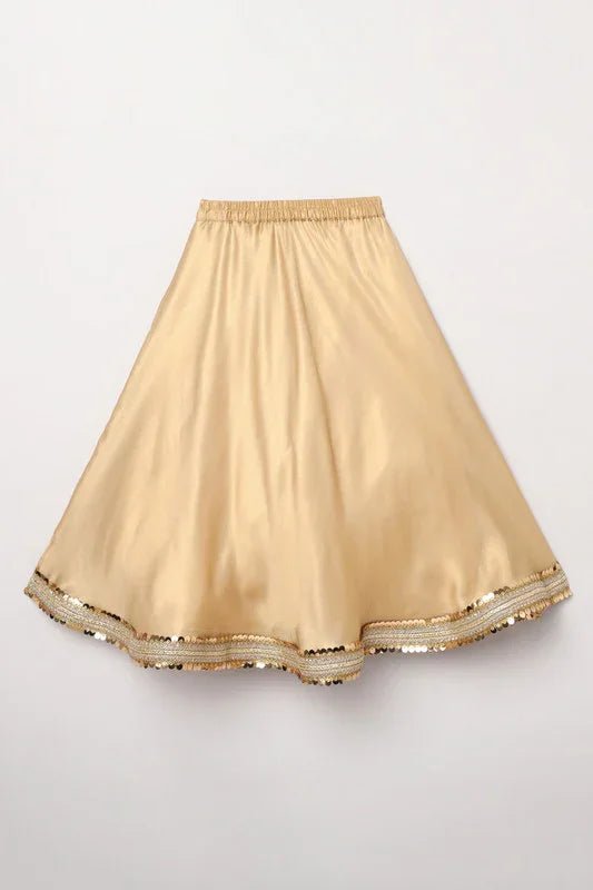 Girls yellow & gold lehenga set with pink dupatta & halter neck blouse   byb premium