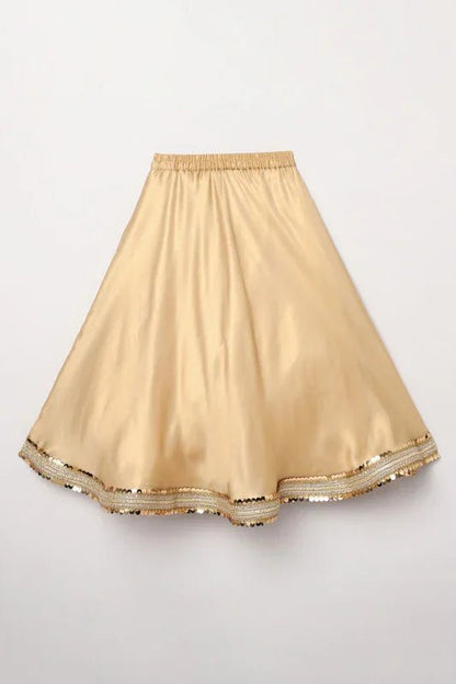Girls Yellow & Gold Lehenga Set with Pink Dupatta & Halter Neck Blouse - BYB PREMIUM