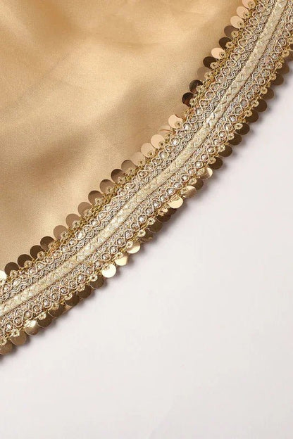 Girls Yellow & Gold Lehenga Set with Pink Dupatta & Halter Neck Blouse - BYB PREMIUM