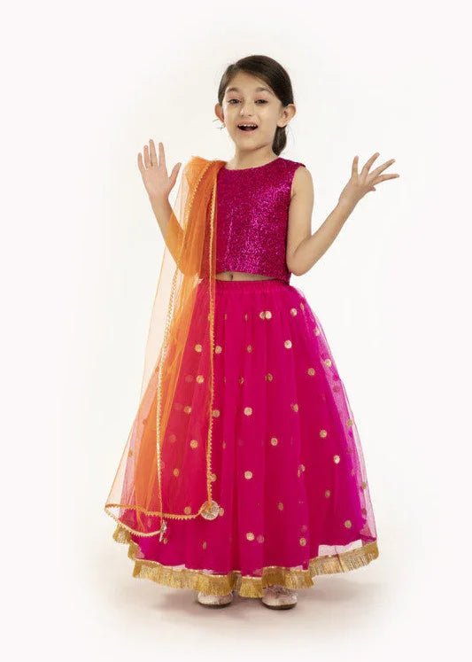 Hot pink sequin lehenga set   byb premium