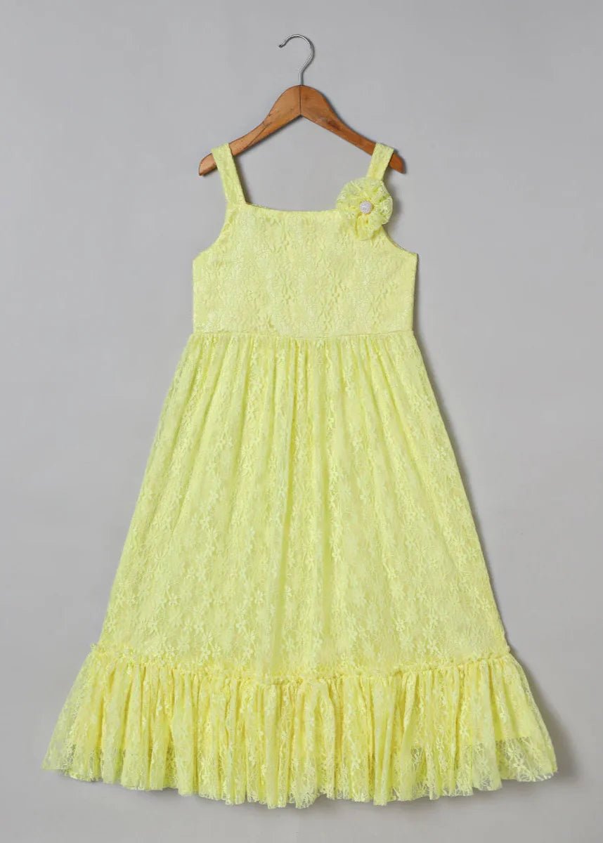 Lime Ruffle Lace Maxi Dress for Girls - BYB PREMIUM
