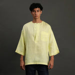 Load image into Gallery viewer, Lime Yellow Linen Short Kurta - BYB PREMIUM
