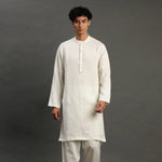 Load image into Gallery viewer, Off - White Linen Kurta Pyjama Set for Men - BYB PREMIUM
