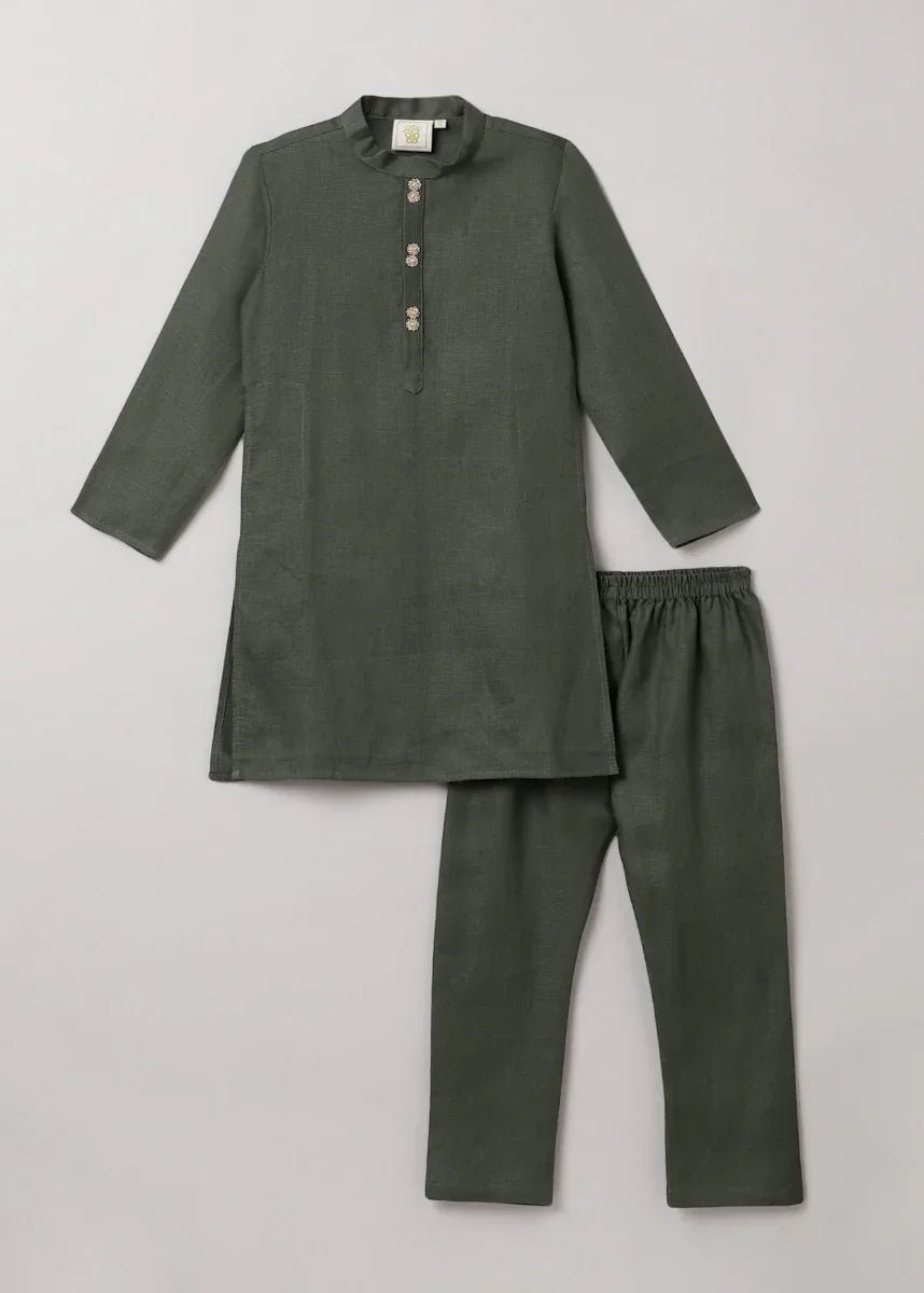 Olive green kurta pajama set   byb premium
