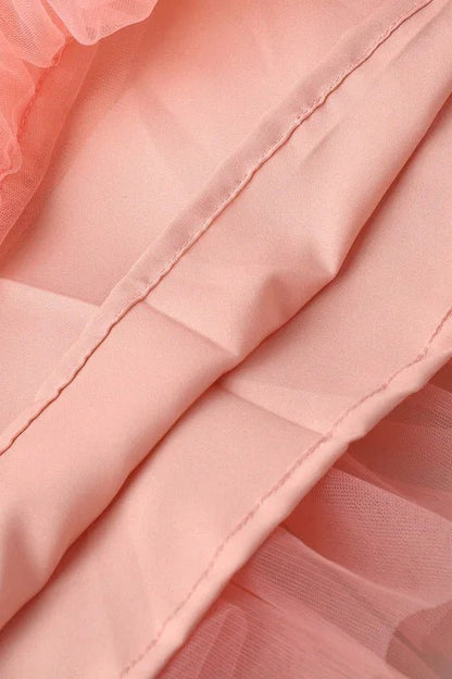 Peach Blossom Tulle Dress with Floral & Pearl Detailing - BYB PREMIUM