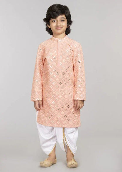 Peach Mirror Work Kurta Pajama Set - BYB PREMIUM