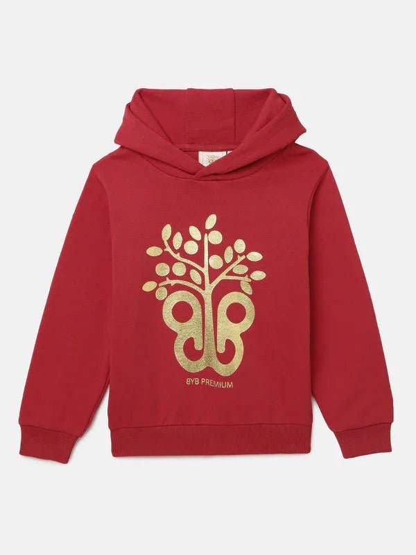 Red hoodie sweatshirt with gold foil print   byb premium