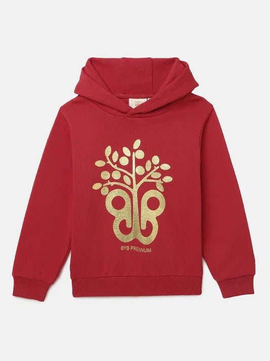 Red Hoodie Sweatshirt with Gold Foil Print - BYB PREMIUM