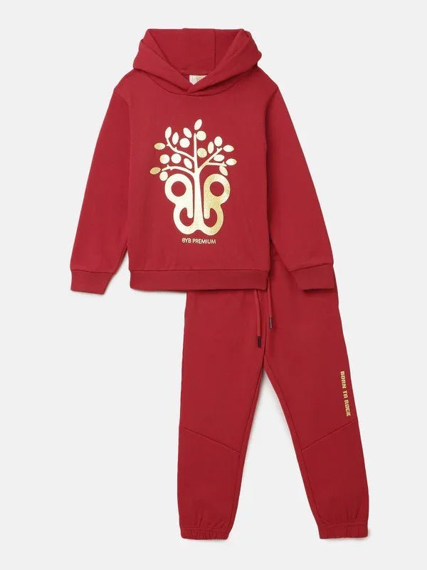 Red hoodie sweatshirt with gold foil print   byb premium