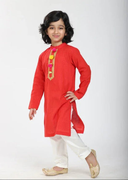 Vibrant Red Linen Kurta Pajama Set - BYB PREMIUM