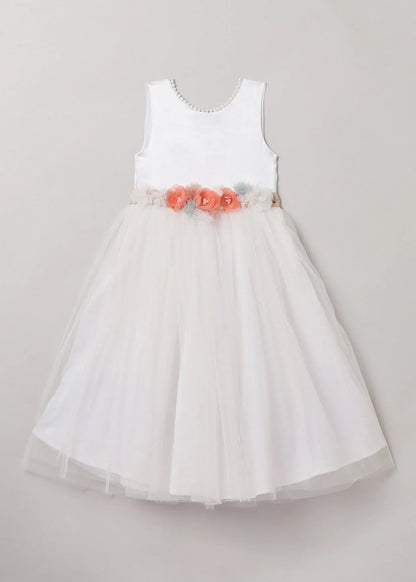 White Satin Party Dress with Pearl Embellishments - BYB PREMIUM